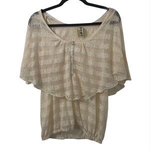 Free People Womens Top Small Cream‎ Lace Coastal Boho Siren Semi Sheer Romantic